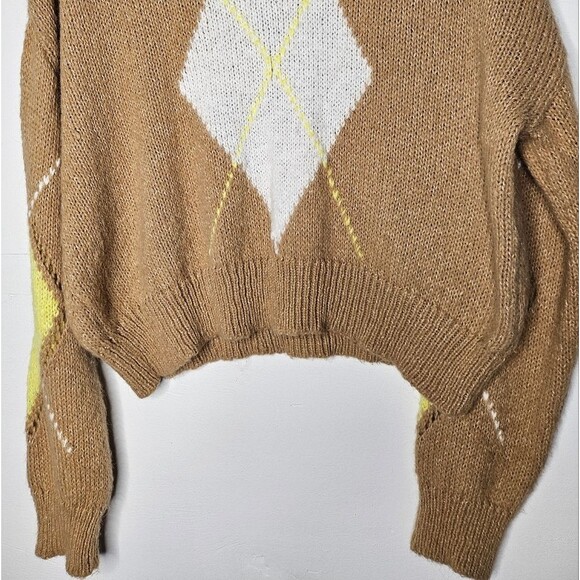 Stradivarious Preppy Argyle Drop Shoulder Crewneck Sweater Semi Cropped Size M - Picture 5 of 7
